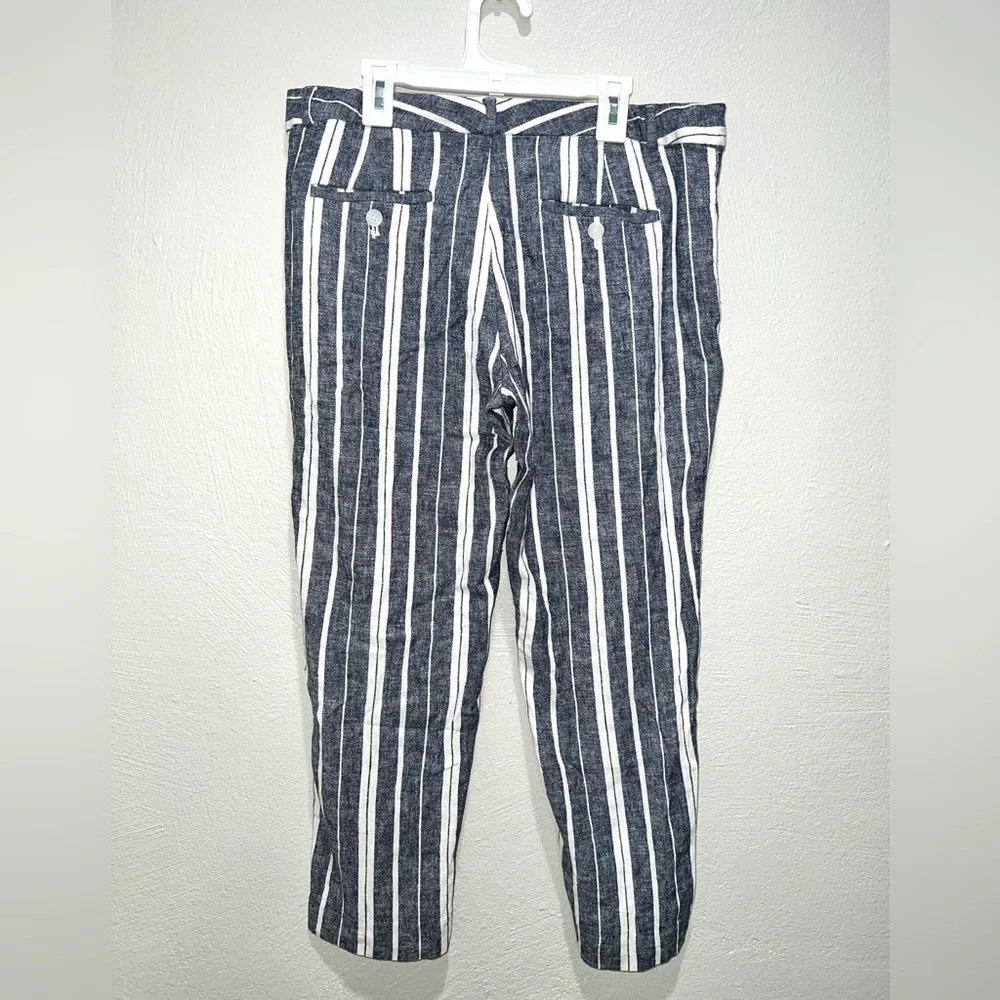 Banana Republic Avery Blue White Linen Blend Ankle Crop Pants